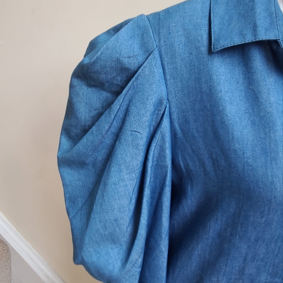 Akira "Try to Be Like You" Denim, High Low, Poplin, Long Sleeve Blouse - Picture 4 of 7